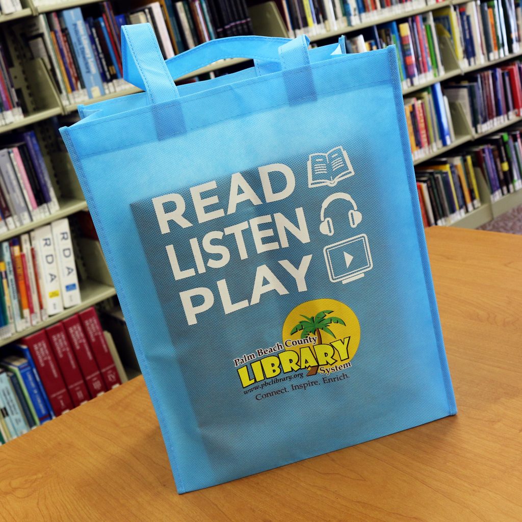 Baby blue Palm Beach County Library System tote bag