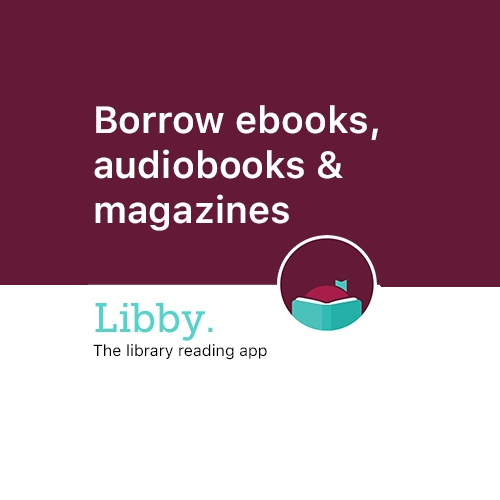 Biểu tượng Libby kèm theo dòng chữ: "Mượn sách điện tử, sách nói và tạp chí"