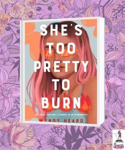 She's Too Pretty to Burn cover on purple floral background