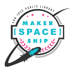 Maker[Space]Ship logo featuring a rocket ship circling behind, then to the front