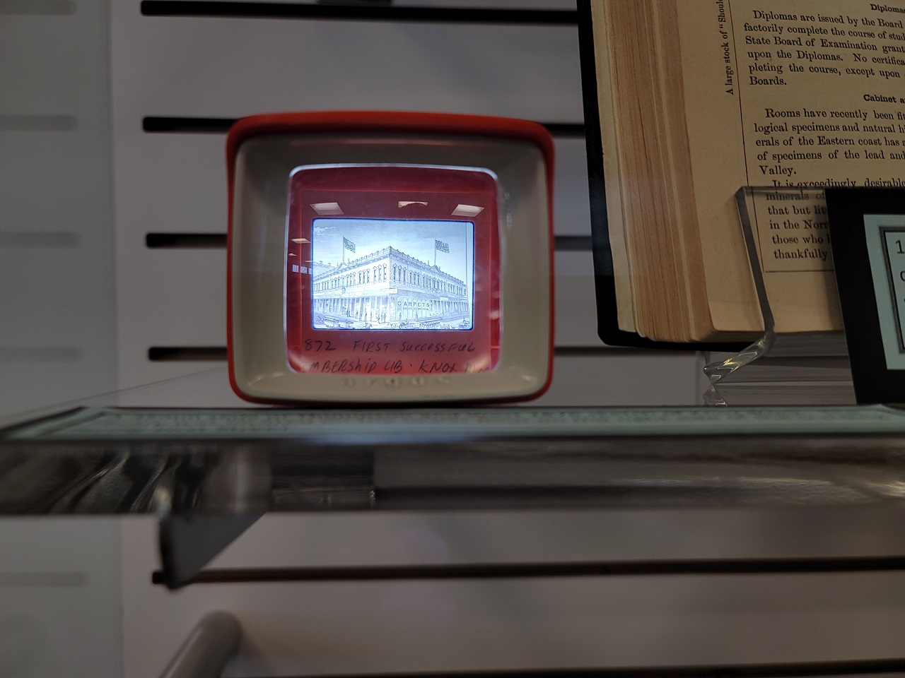 Image: 35mm Slide of Knox Block on display for the 150 Years of Libraries in San Jose Exhibit