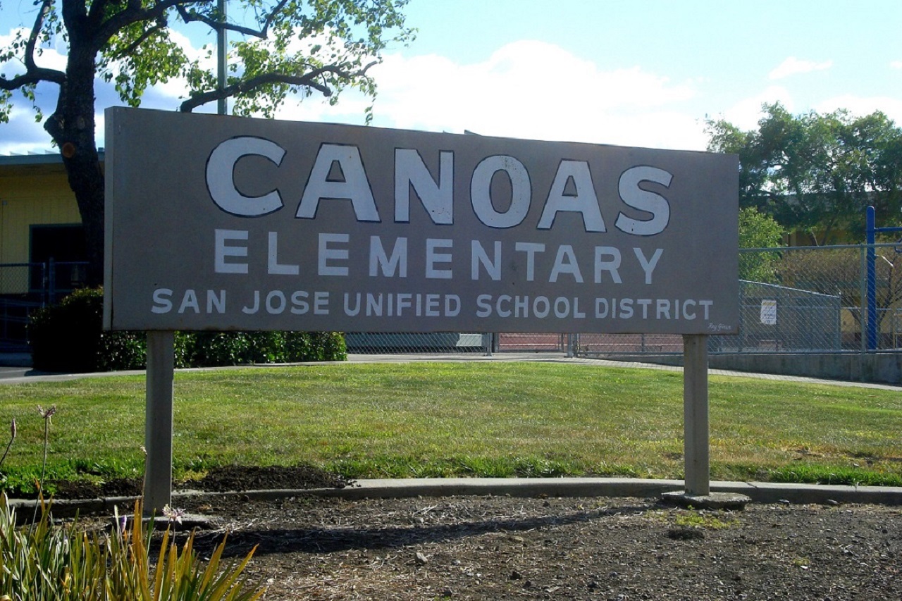 Image: The sign at the original northeast entrance of Canoas Elementary. Photo by Ralph Pearce