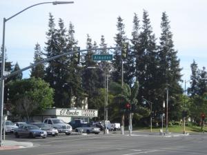 El Rancho sign and pine trees photo