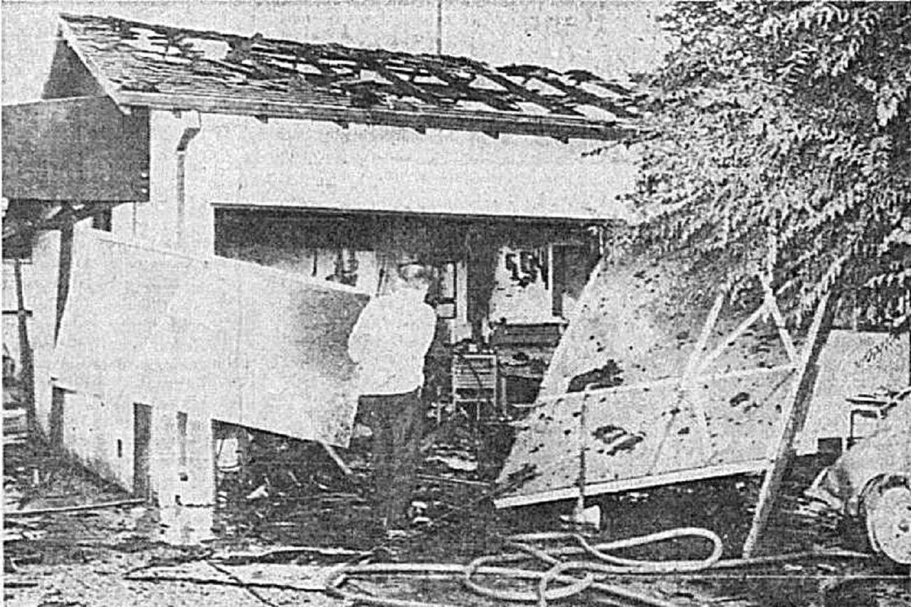 Image: A neighbor surveys the damage following the explosion in San Jose's "Birdland" neighborhood on June 30, 1972. Photo from the July 1, 1972 issue of the San Jose Mercury News.