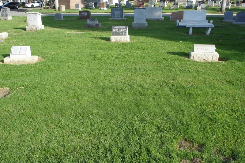 In time, flat grave markers can sink and/or become overgrown by grass.