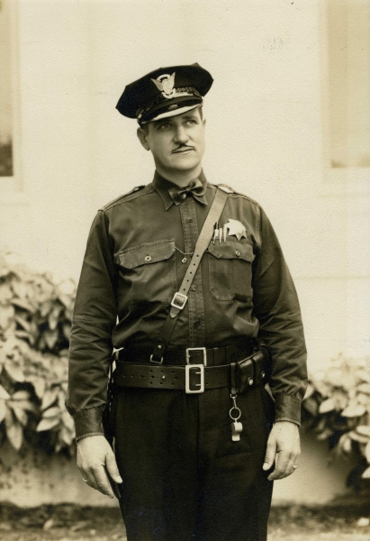 Officer Ralph. M. Phillips with the Los Gatos Police Department taken in the 1930s.