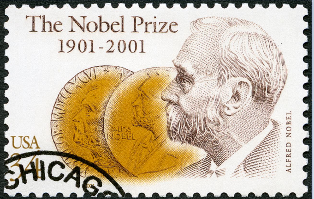 Image of The Nobel Prize 1901-2001 commemorate stamp.