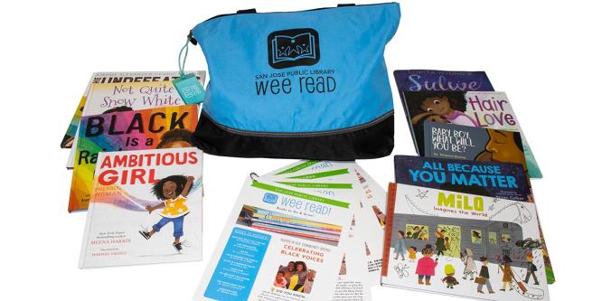 Celebrating Black Voices - themed bag with picture books and resource guide sheets