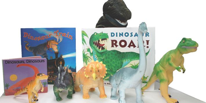 Wee Play and Learn Activity Box featuring dinosaur books and toys
