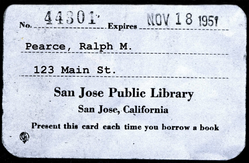 A San Jose Public Library card from 1949