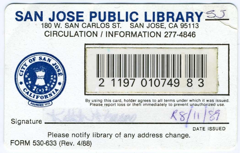 1980's library card example