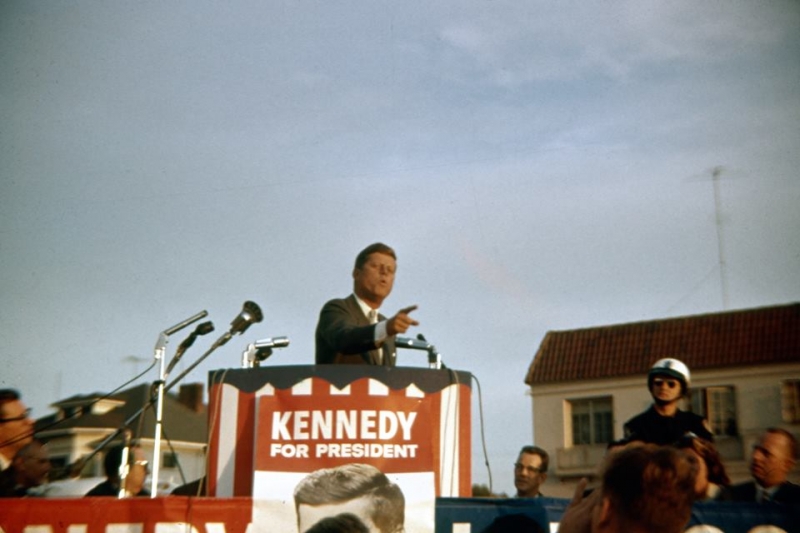 Color images of presidential candidate John F. Kennedy