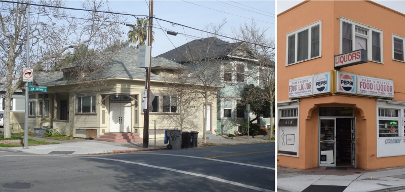 The fine 19th century building on the left was a grocery store located on St. James Street., while the building on the right currently houses the Park and Hester Market at 1451 Park Avenue.