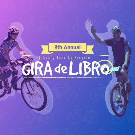 Two people riding on bikes. 9th annual Gira De Libro.