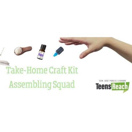 Take-Home Craft kit Assembling Squad. Hand tossing items into bag.