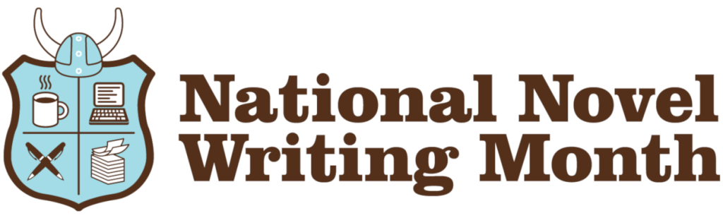 Logotipo de NaNoWriMo. Texto: Mes Nacional de la Escritura de Novelas.