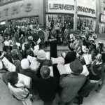 Christmas carolers sing for shoppers, Chicago, 1978. Source: Special Collections, Chicago Loop Alliance Collection, Box 6, Folder 17, Image 12.