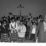 Mayor Harold Washington attends a St. Patrick's Day rally at Holy Angels School, where exchange teachers from Ireland spent the 1986-1987 school year. Source: Harold Washington Archives and Collections: Press Office Photographs, Box 60, Folder 5. Photographer: Antonio Dickey