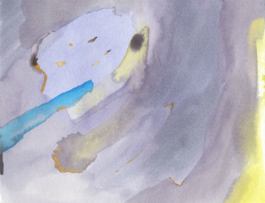 abstract watercolor featuring blues, purples, grays and yellows