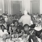 Dinner at the LaSalle Hotel, which served as the Olympic Village for the first Special Olympics, 1968. Source: Chicago Park District Records: Photographs, Special Collections, Image 124_009_001.