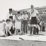 An athlete competes in the broad jump at the first Special Olympics, 1968. Source: Chicago Park District Records: Photographs, Special Collections, Image 125_001_001.