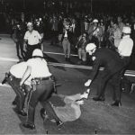 Police clash with protesters near Grant Park, 1968. Source: Special Collections, Chicago Park District Records: Photographs, Box 32, Folder 5