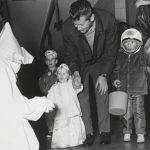Halloween, 1969. Costumed children are surprised by a witch at a Chicago Park District Halloween celebration. Source: Special Collections, Chicago Park District Records: Photographs, Photo 119_011_024.