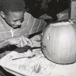 Pumpkin carving, undated. Source: Special Collections, Chicago Park District Records: Photographs, Photo 119_012_035.