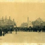 Pullman Company Employees Outside Gates, circa 1890s. Source: Historic Pullman Collection Image 1.13, Special Collections, Chicago Public Library