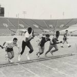 Special Olympics athletes start a race, undated.