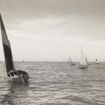 Rainbow Fleet sailboats, North Avenue Beach, Lincoln Park, 1940. Source: Chicago Park District Photographs, 054_004_014