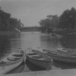 Four boats in Lincoln Park lagoon.
