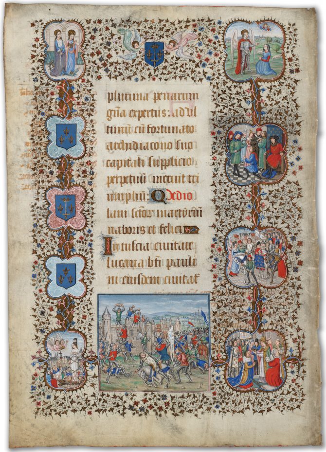 A 19th-century, neo-gothic illumination, showing a cycle of scenes from the life of Joan of Arc (BPL MS 3986a xxb)