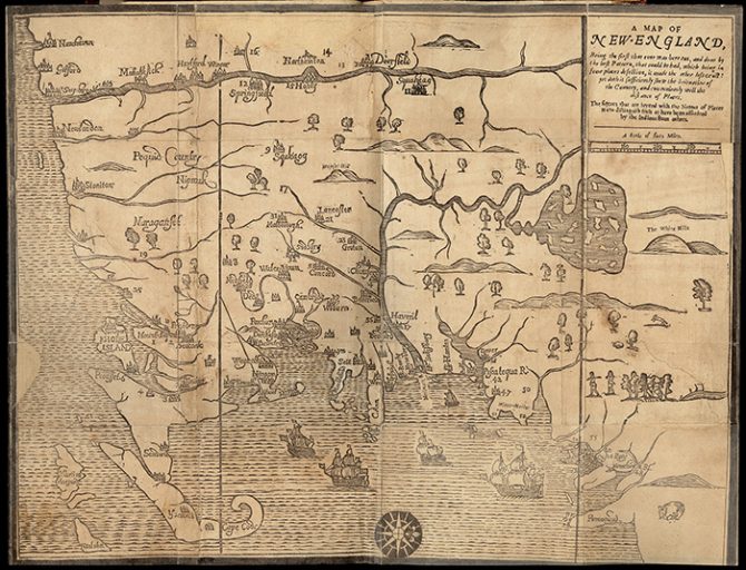 John Foster's Map of New England, from Hubbard's Narrative of the troubles with the Indians in New-England. BPL G.365.62