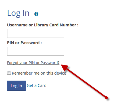 PIN/Password reset form on elpl.org