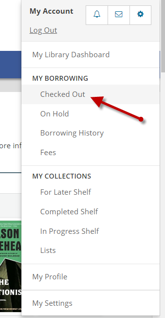 My Library Dashboard drop down menu in library catalog