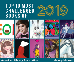 "Top 10 most challenged books of 2019." Image of the the ten book covers.