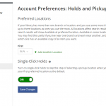Screenshot of the Account Preferences screen in the library's catalog