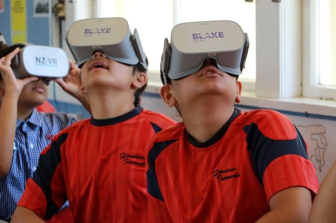 Children wearing Blake NZ-VR headsets