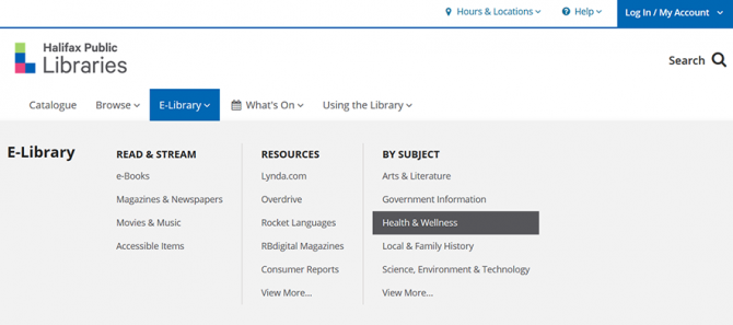 Screenshot of navigating from the library homepage