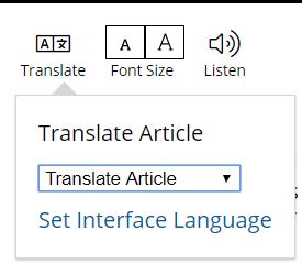 Screenshot of article language options