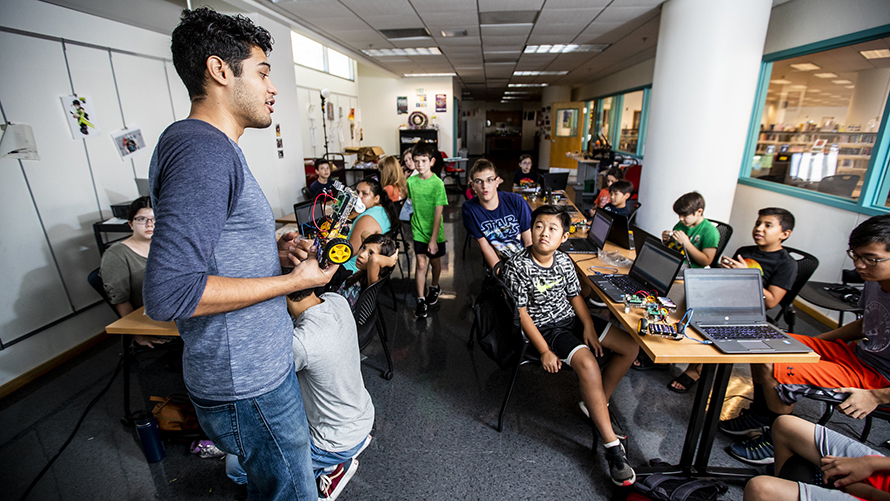 <p>used for community impact plan 2020-2022 priority 3

Students built their very own robot from scratch in this 5-day summer camp!  S.Y.STEM Camp was held at the Joel D. Valdez Main Library, July 15-19, 2019. rThrough this fun, hands-on robotics camp students learned the basics of electrical engineering, mechanical design, and coding. The robots that they built and programmed are able to dance and complete a maze. rThe camp was facilitated by the staff of Southern Arizona S.Y.STEM Coalition.</p>