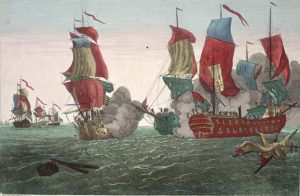 Engraving of the battle between Serapis and Bonhomme Richard