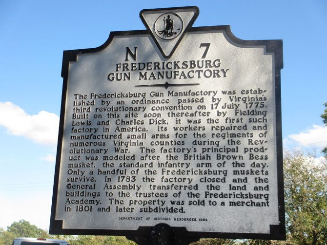 Sign for Fredericksburg Gun Manufactory Site