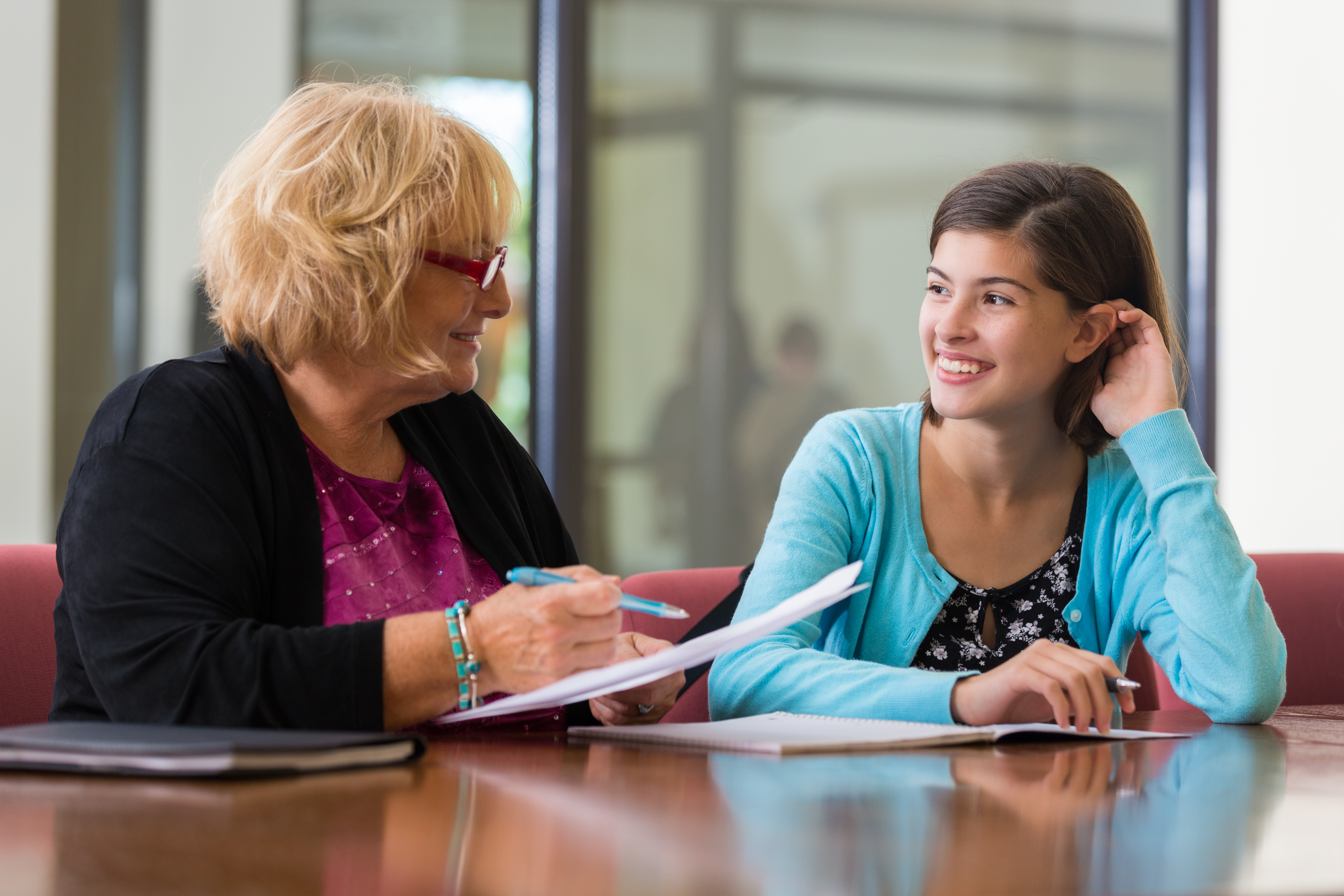 <p>Preteen girl meeting with school counselor or therapist</p>