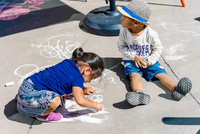 <p>Chalk in the Courtyard at Cupertino Library with Sarah Aguilar and Anuj Shedge</p>