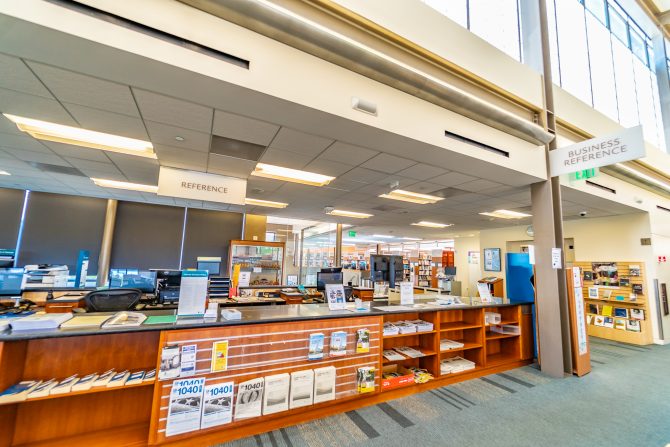 <p>Cupertino Library, Upstairs, Adult, Teen, Reference Desk, information</p>