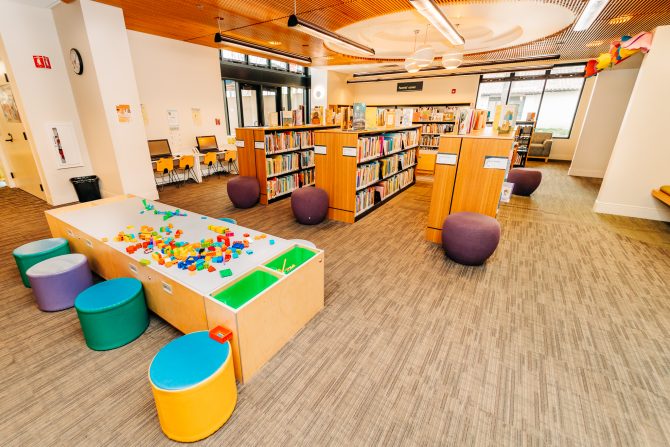 <p>Gilroy Library, downstairs, children's play table</p>