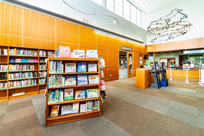 <p>Morgan Hill Library Lobby and New Books</p>