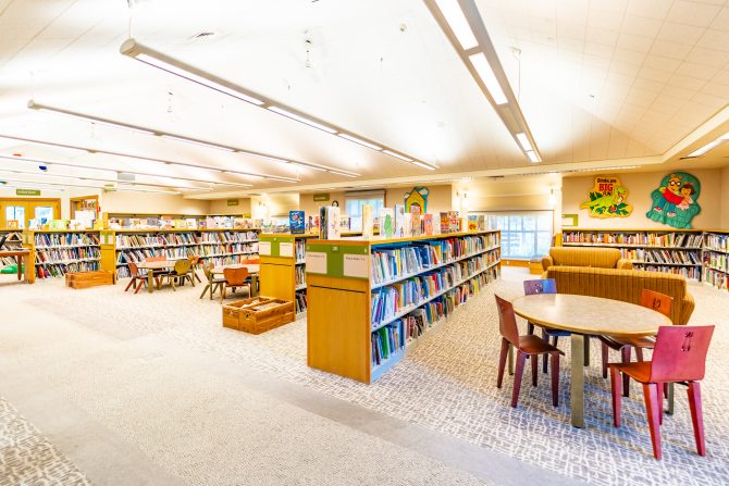 <p>Saratoga Library Children's Books, tables</p>